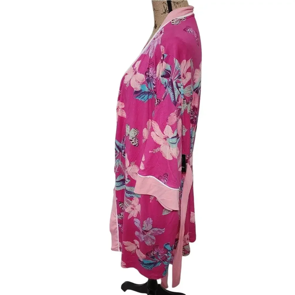 Nanette Lepore‎ Pink Floral Butterfly Robe and Lace Nightgown Set SLS3290 2X/1X